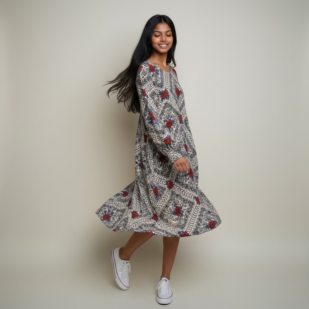 Roper Dress Long Sleeve Floral Print Casual Western Tunic Dress 1X